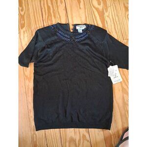 VTG Sweater MED Black Sequin Glam Party New Years Gaudy Goth Whimsey Work Wear